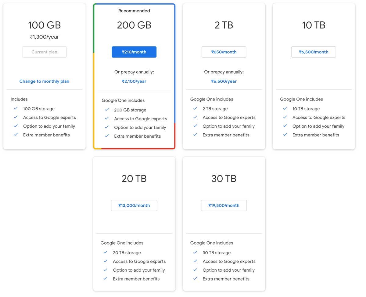 google drive cost for more space